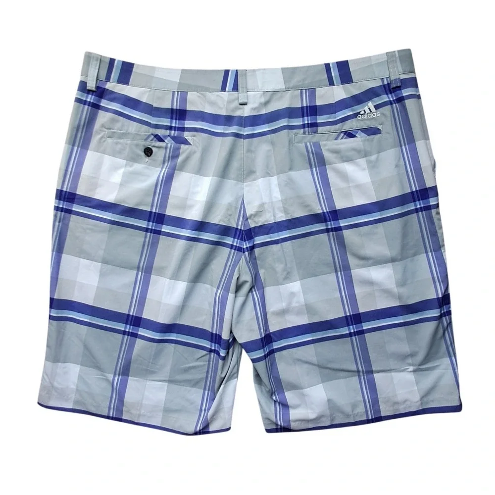 Adidas Golf Shorts‎ Mens 40 Grey Purple Plaid Check Flat Front Z62015 Athletic